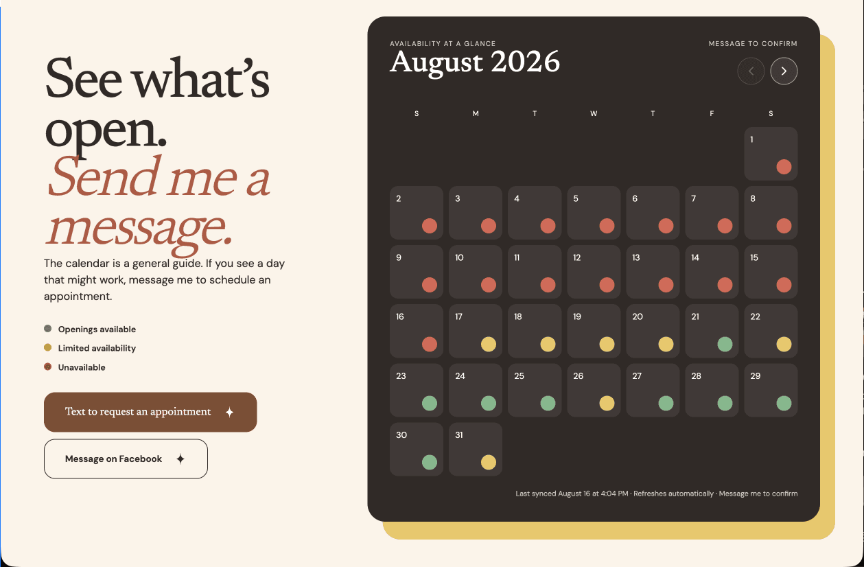 Doggie Den availability calendar shown on its custom website